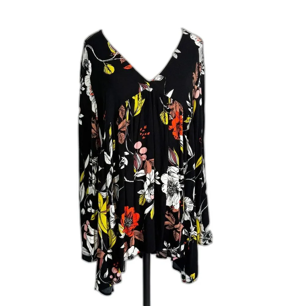 Free People | Babydoll Floral Long Sleeve Dress Tunic Top | Sz M - Picture 2 of 8